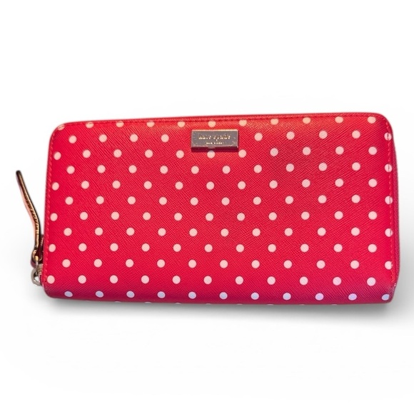 kate spade Handbags - Kate Spade Red White Polka Dot Wallet Clutch wristlet zip around designer